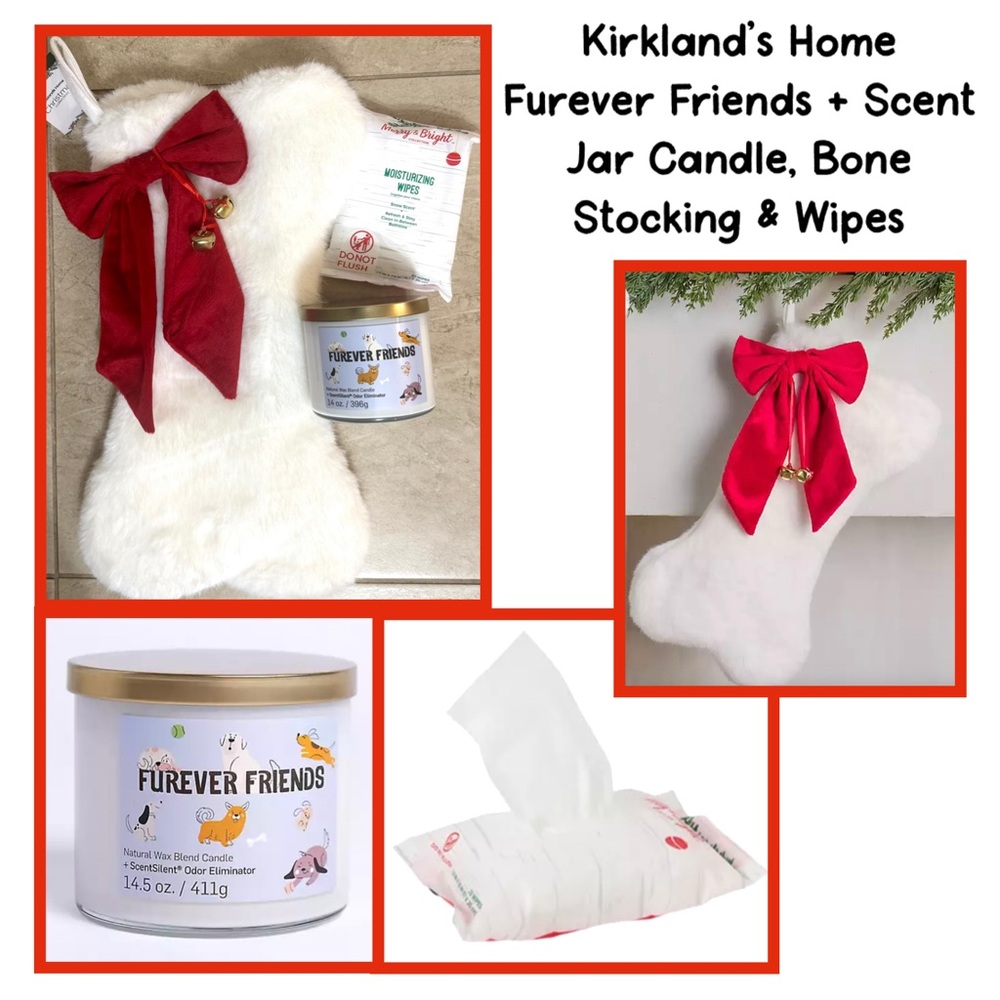 Kirkland’s Home Furever Friends + Wick Jar Candle, Dog Bone Stocking & Wipes